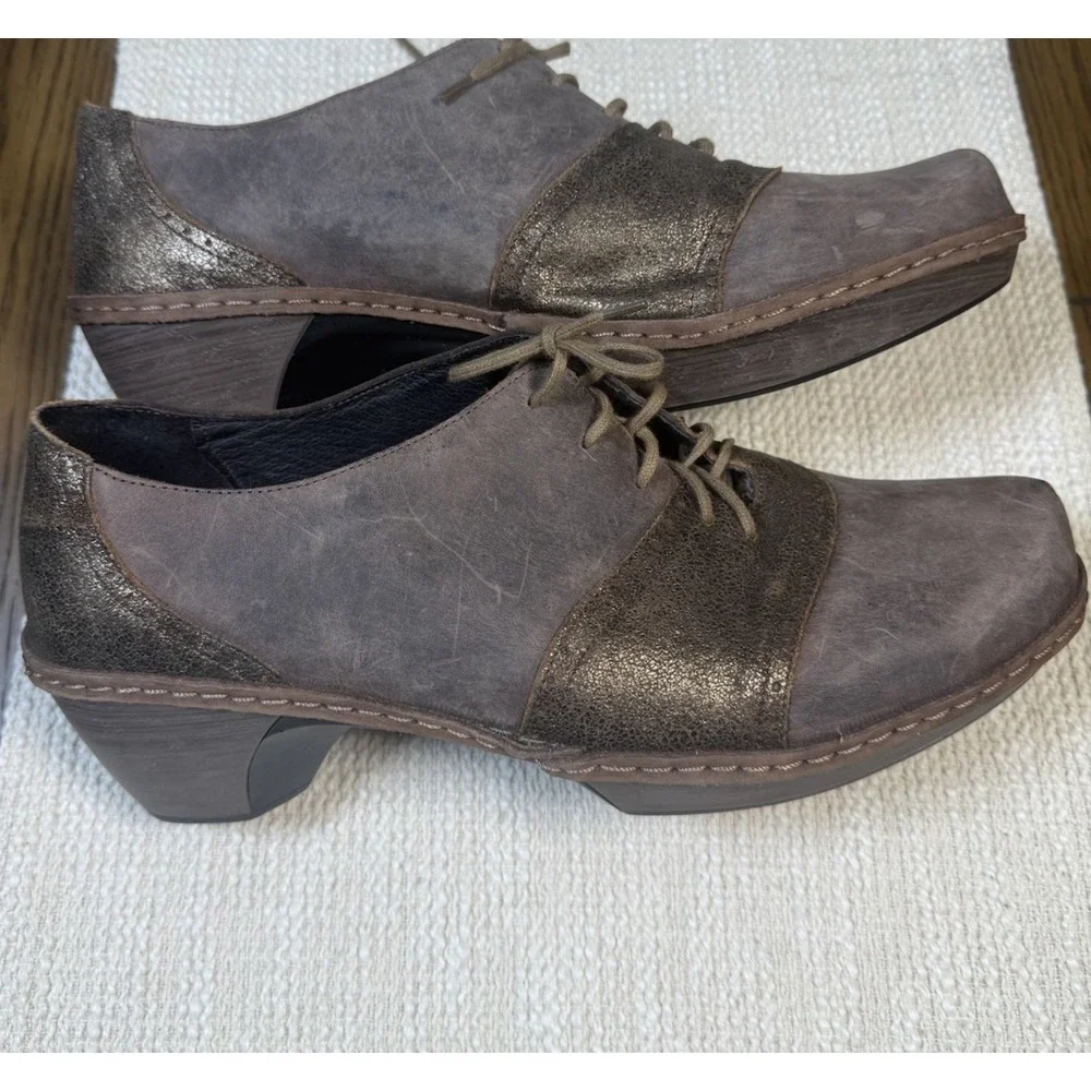Naot Besalu‎ Women's Gray Metallic Leather Wedge Pump Oxford Shoe EU42/US11-11.5